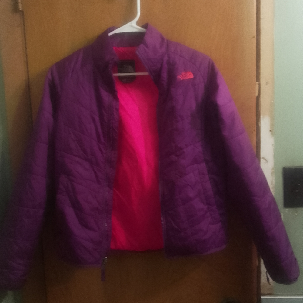 Purple‎ Quilted Woman's The North Face Jacket with Pink Lining Theroball Zip Up